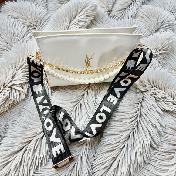 YSL Yves Saint Laurent Beaute White Makeup /Cosmetic Pouch /Xbody bag /2 Straps - Picture 2 of 10